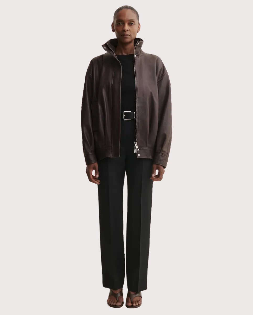 Paula Oversized Leather Funnel Neck Jacket
