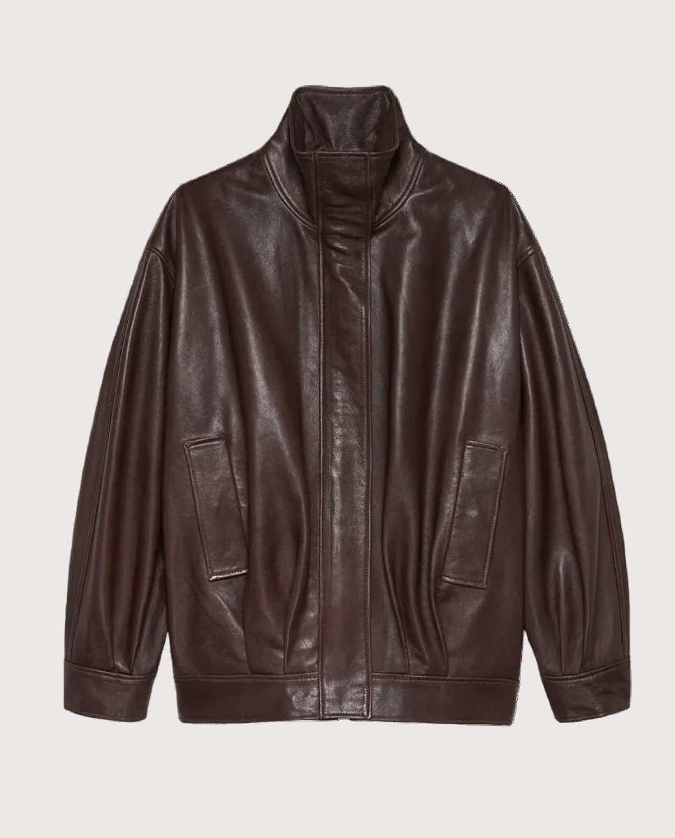 Paula Oversized Leather Funnel Neck Jacket