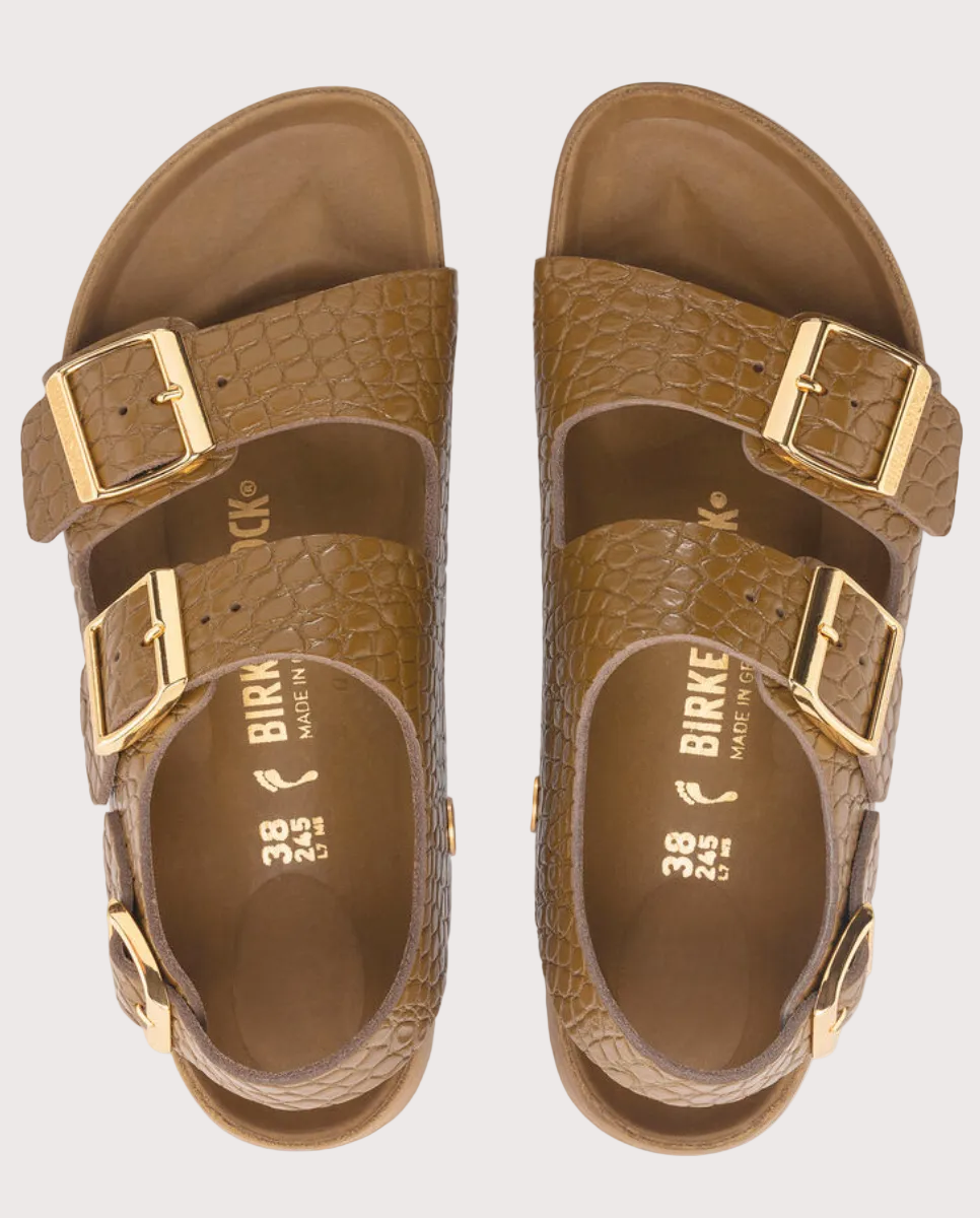 Milano Reptile Embossed Leather Mud Green