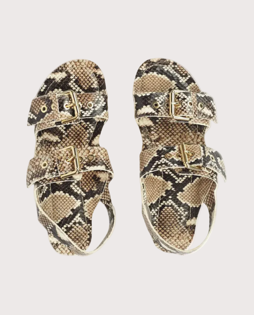 Double Buckle Sandal Taupe Python