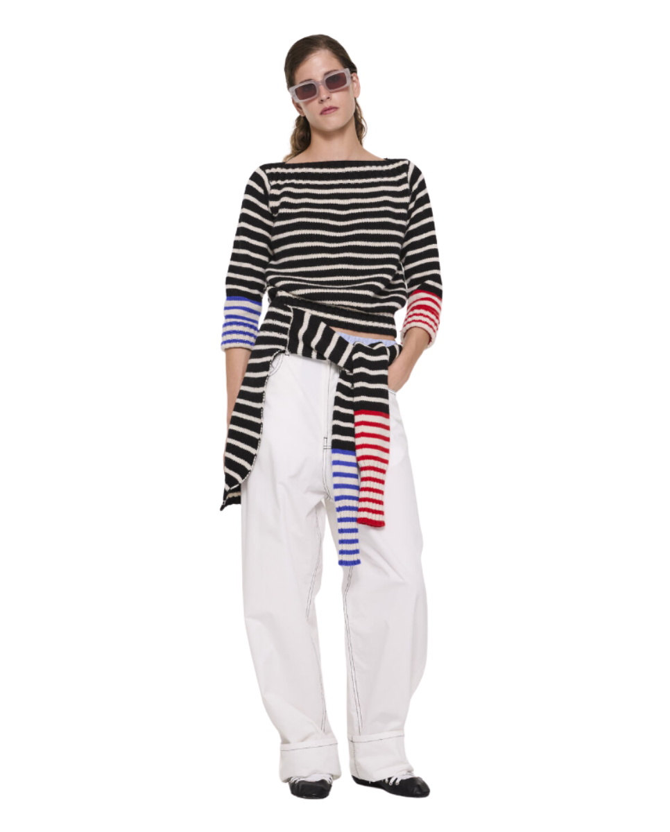 Memphis Sweater Black Ecru Stripe