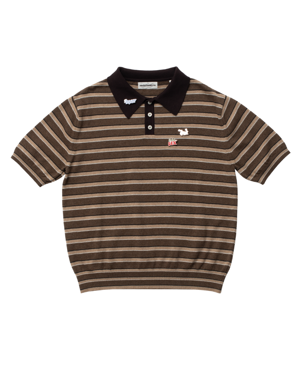Pin-Up Patrol Knitted Polo Brown Stripe