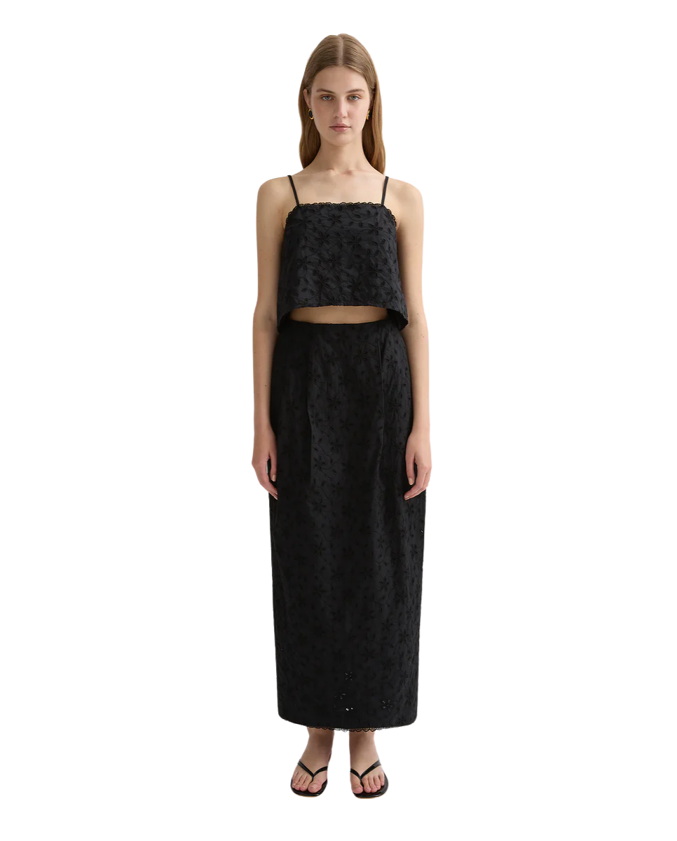 Salma Embroidered Cotton Top Black