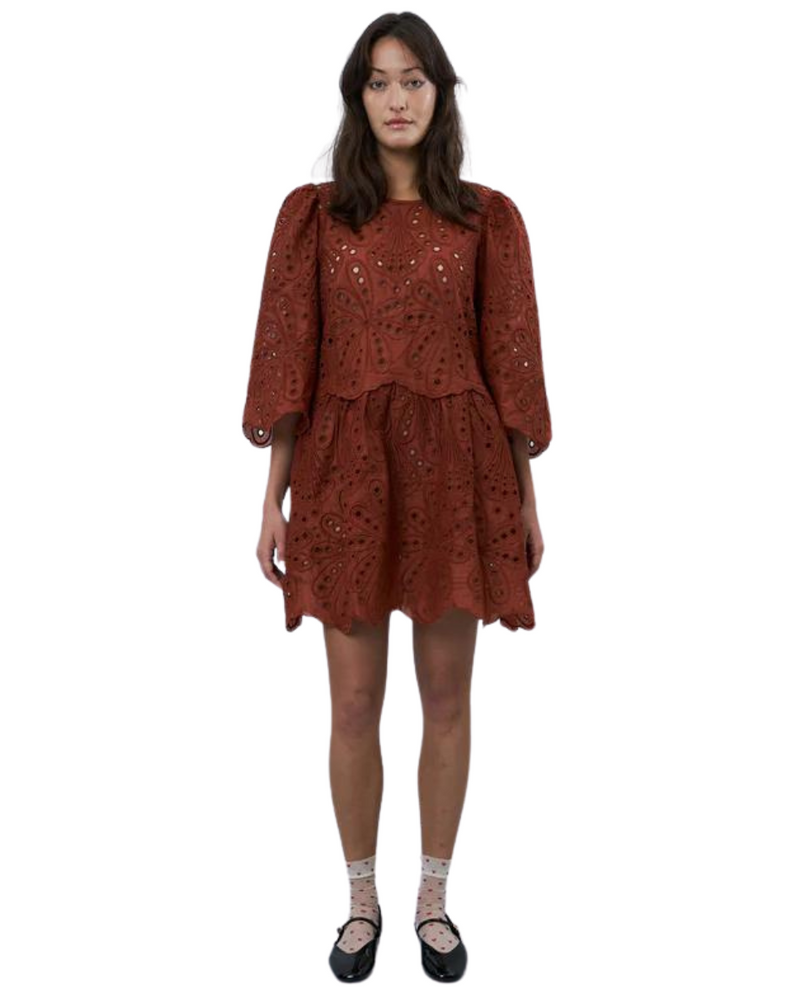 Embroidered Mini Dress Brown Diverse Embroidered Mini Dress Brown Diverse