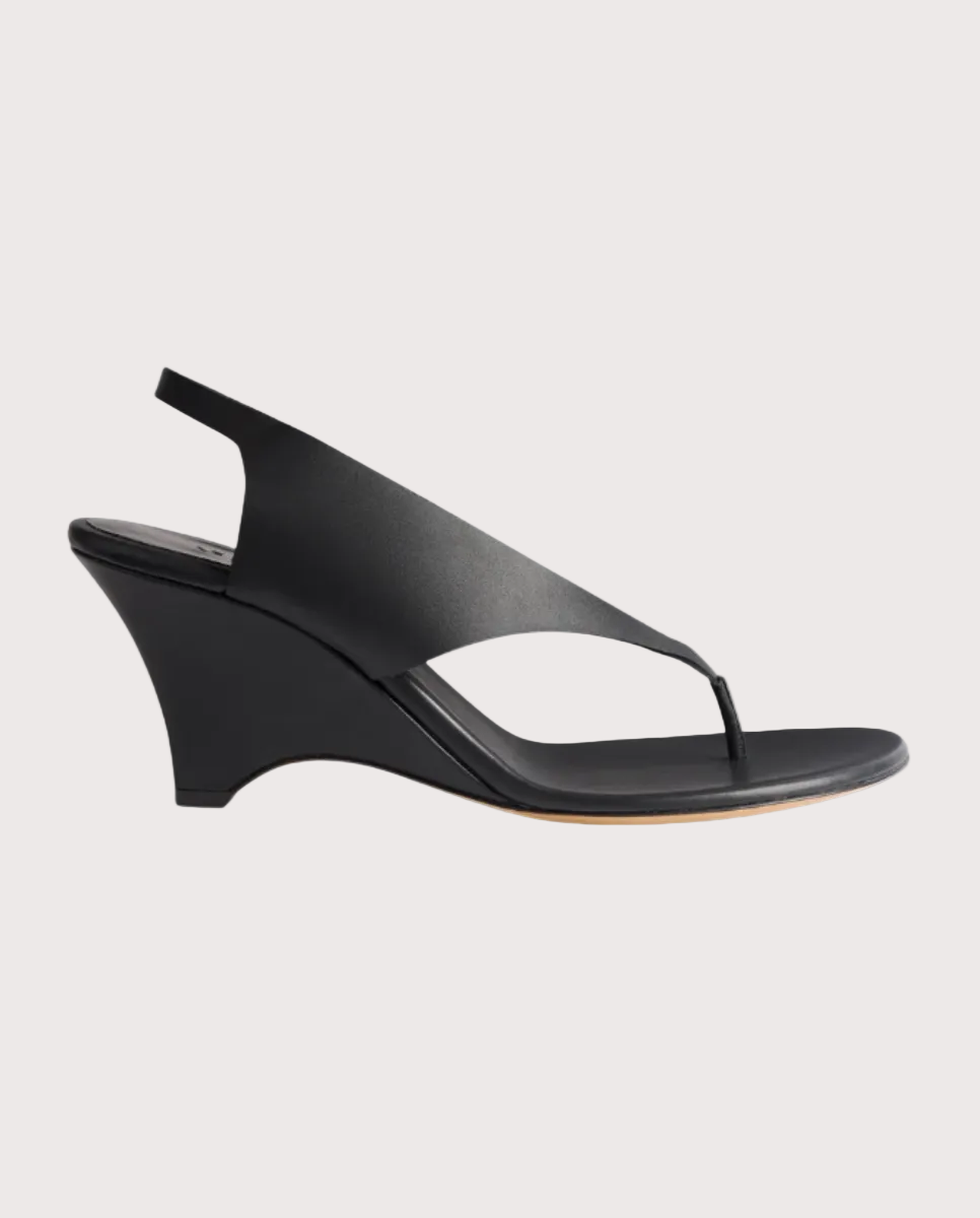 Langley Thong Wedge Black Leather