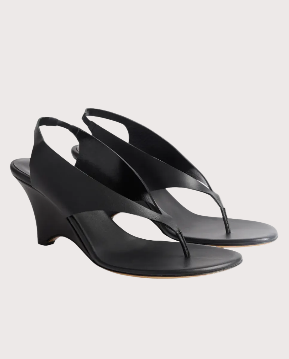 Langley Thong Wedge Black Leather