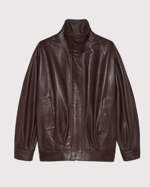 Paula Oversized Leather Funnel Neck Jacket