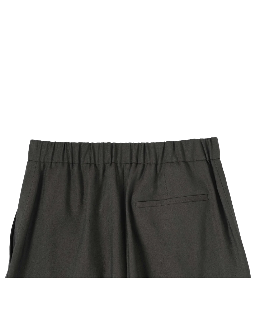 Pleated Front Cropped Trousers Linen Silk Seaweed