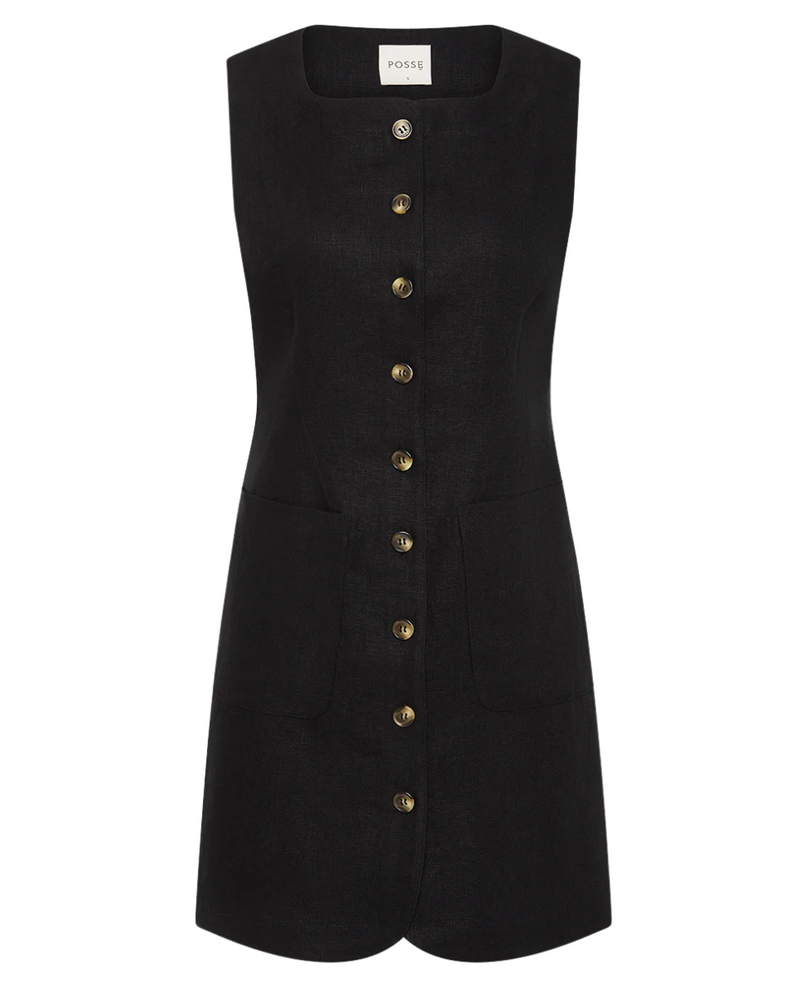 Emma Button Down Black Dress