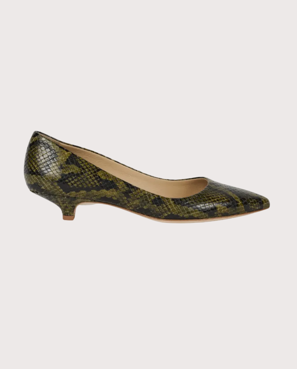 The Kitty Point Heel Olive Snake