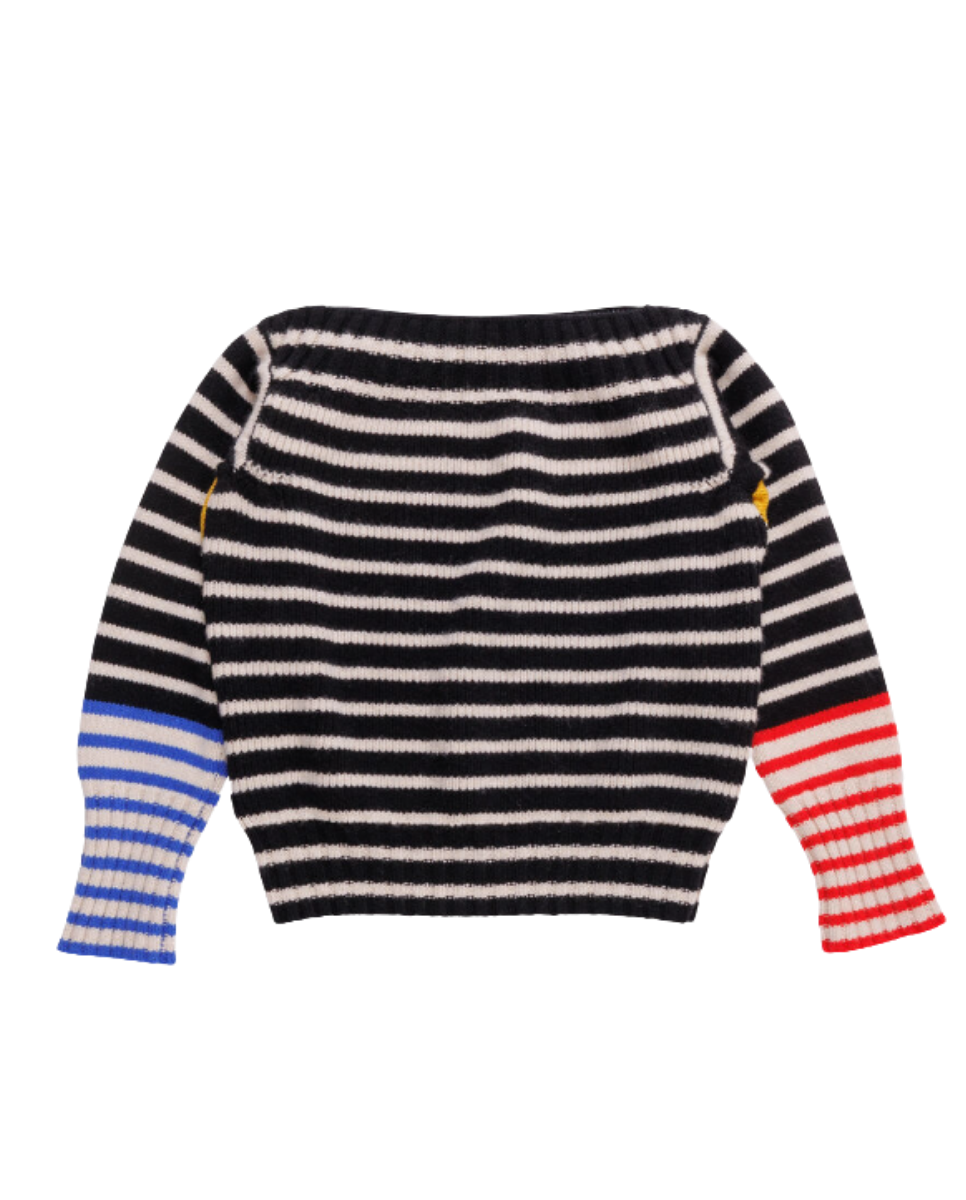 Memphis Sweater Black Ecru Stripe