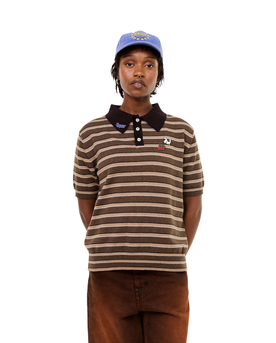 Pin-Up Patrol Knitted Polo Brown Stripe