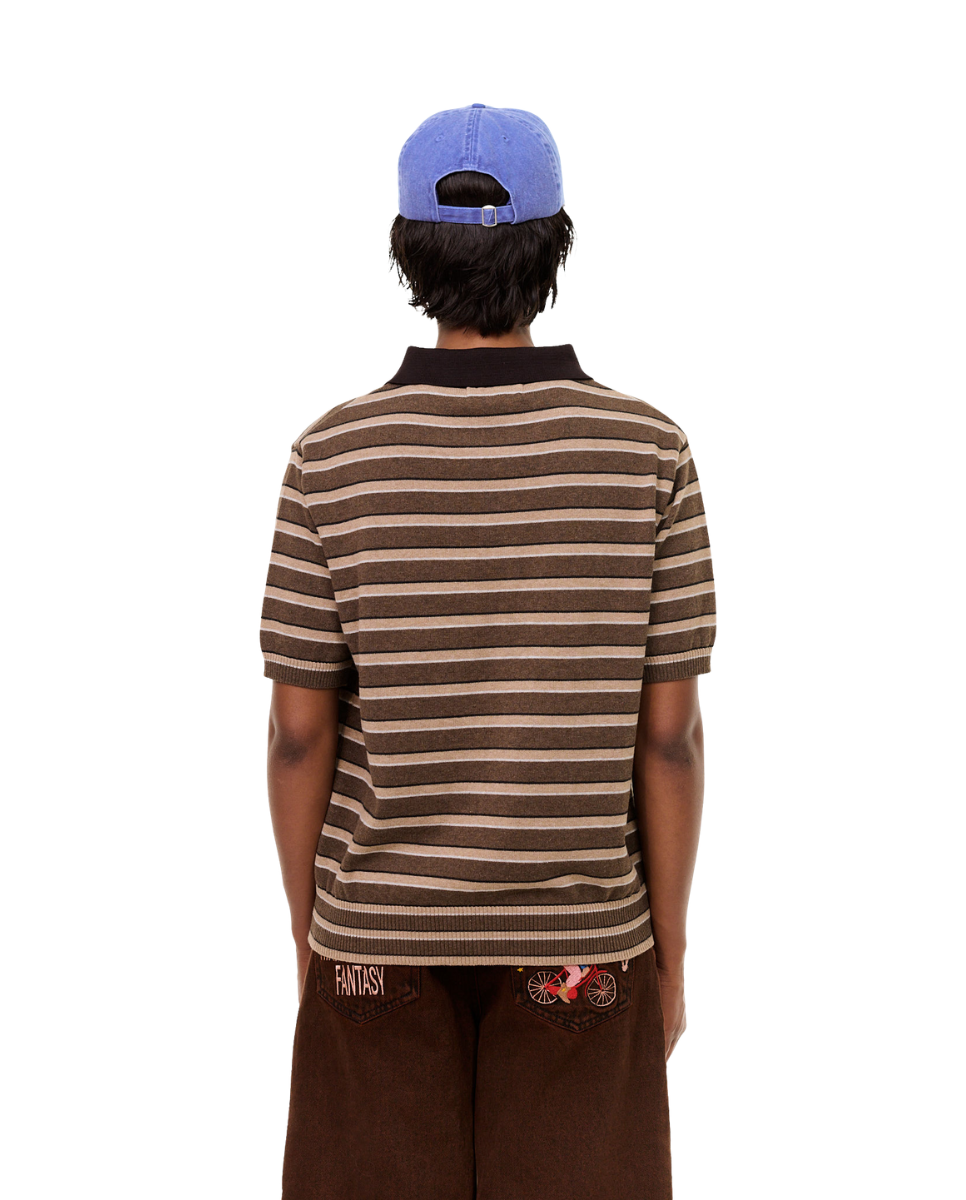 Pin-Up Patrol Knitted Polo Brown Stripe