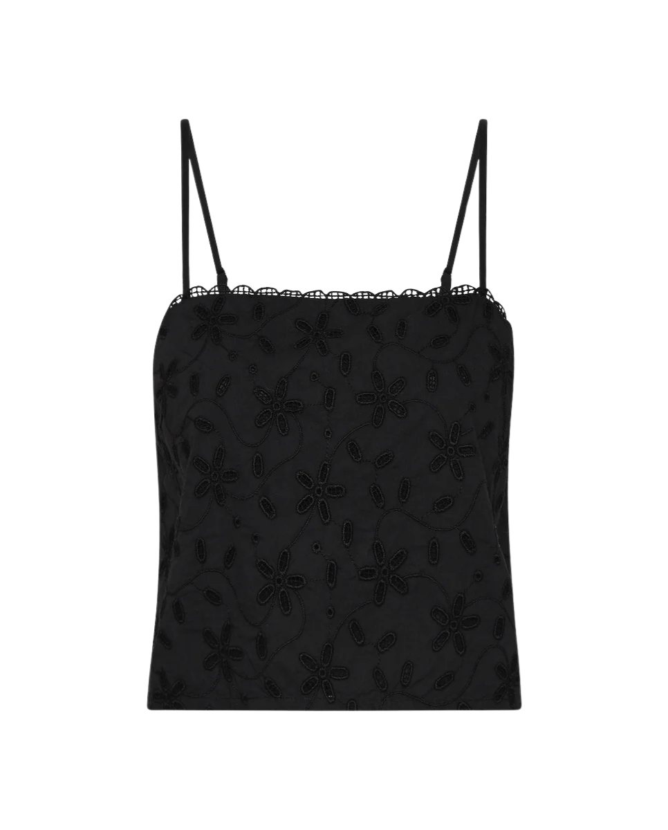 Salma Embroidered Cotton Top Black