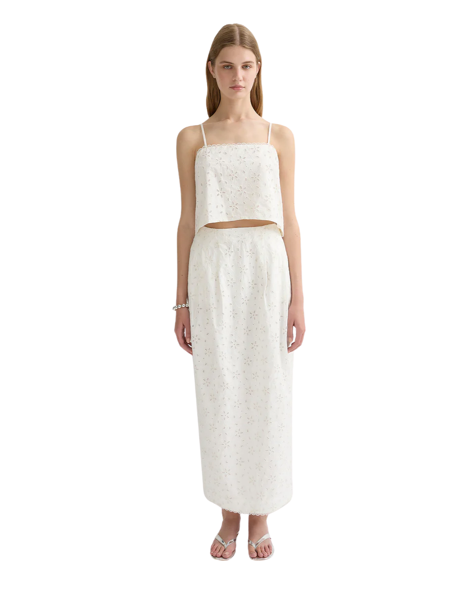 Salma Embroidered Cotton Top Vintage White