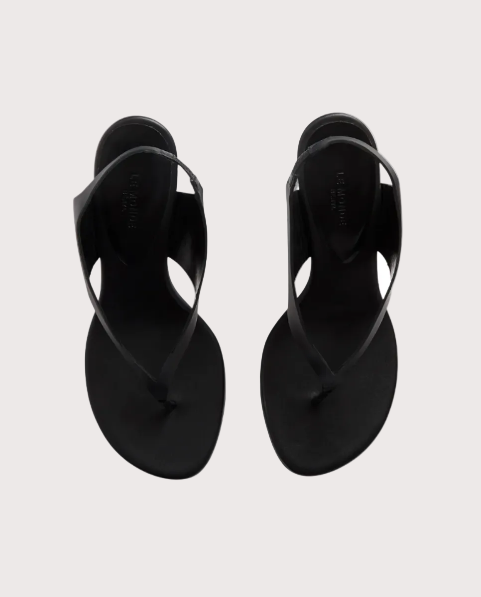 Langley Thong Wedge Black Leather